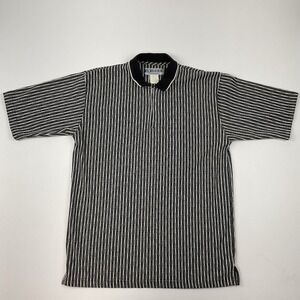 Vintage 90s United Striped Polo Shirt Black White Size L 50/50 Blend Retro